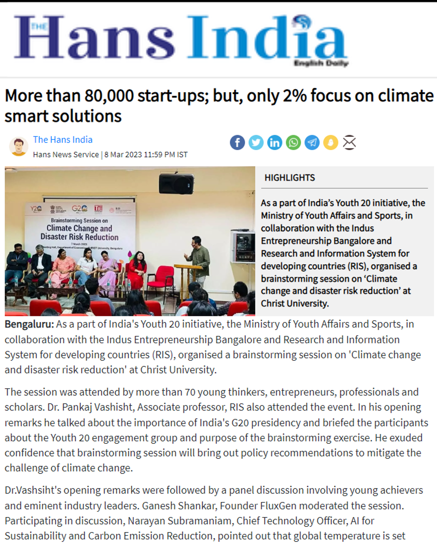 Dr Indu K Murthy’s perspective on the impact of climate change on women mentioned by The Hans India